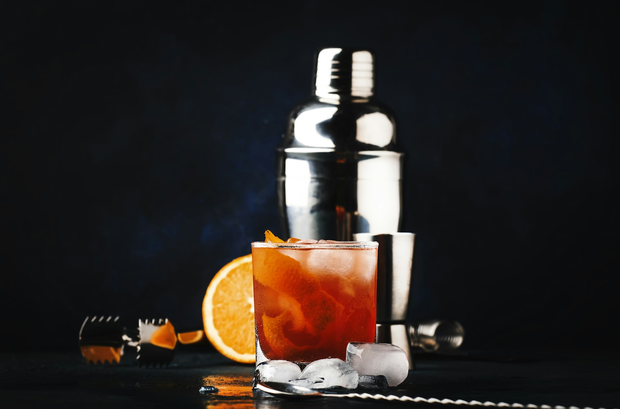 Garibaldi alcoholic cocktail with red bitter, orange