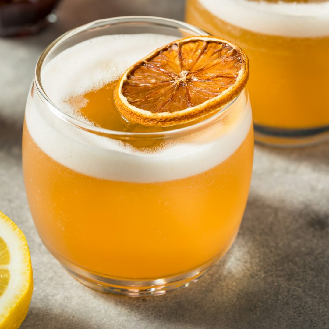 Cold Boozy Whiskey Sour Cocktail